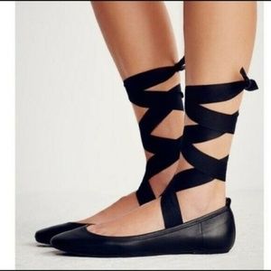 Free People Degas Black Lace Up Ballet Flats